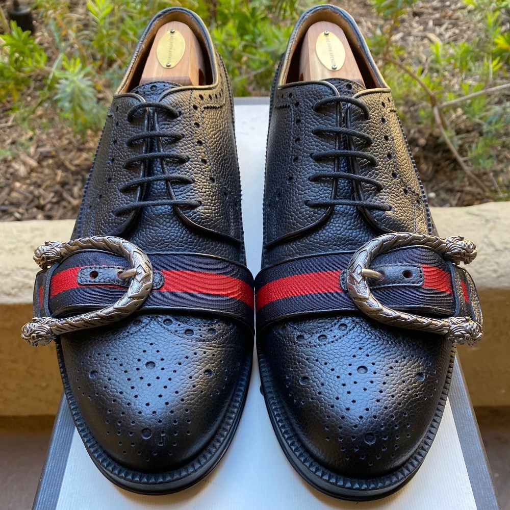 GUCCI DIONYSUS Martins Lace-Up Medallion Wingtip Oxford Brogues 496244  G95=US10